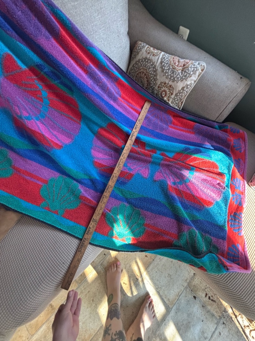 Vintage beach towel sun country retro rainbow seashell towels